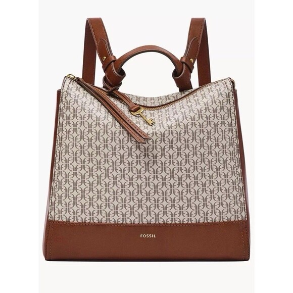 Fossil Elina Convertible Small Backpack Purse Bag Mono Taupe/Tan - Picture 1 of 5